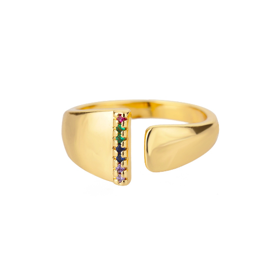 Maxzone Fashion Colorful Chunky Wide Letter A-Z Rings For Women Gold Opening Initial Letter Ring Femme Wedding Party Jewelry I