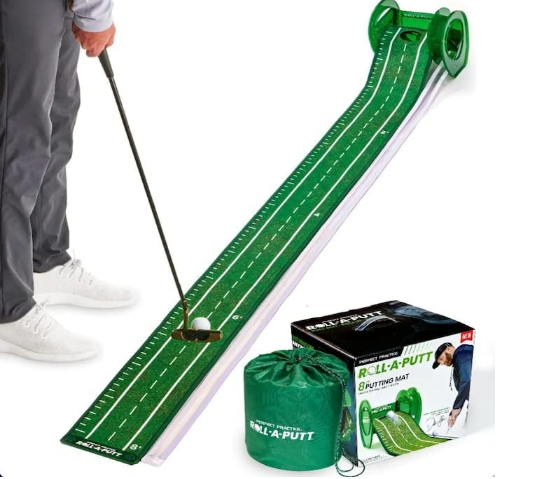 ROLL-A-PUTT by PERFECT PRACTICE - 8ft Portable Putting Green with Ball Return and Roll-Away Base for Fast and Easy Putting Practice Anywhere – Golf Accessories, Golf Gifts for Men