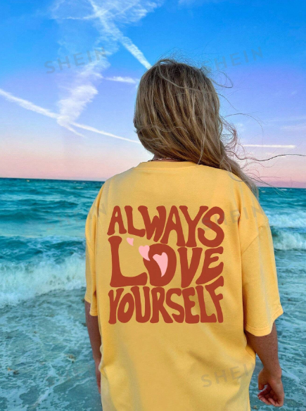 SHEIN EZwear Slogan Graphic Drop Shoulder Tee, Summer Casual T-Shirt