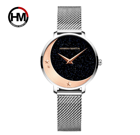 Hannah Martin Women's Watches Stars and Moons Fashionable and Waterproof Women's watch Starry Lady Wristwatch SILVER