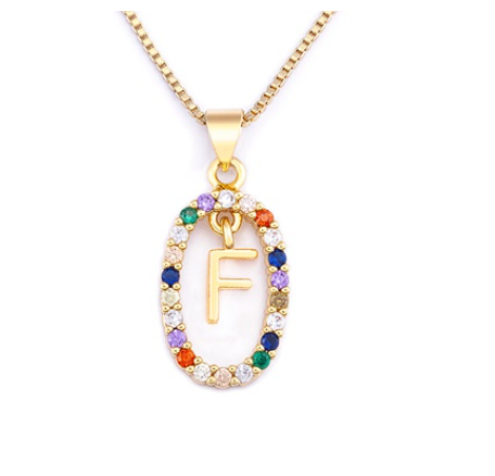 Colorful 26 Letters A - Z Initial Alphabet Pendant Long Chain Necklace Name Jewelry Women Accessories F