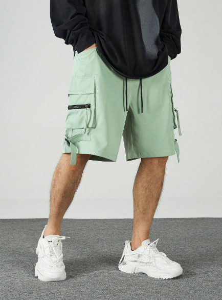 Manfinity EMRG Men's Drawstring Waist Loose Fit Cargo Men Pants With Multiple Pockets