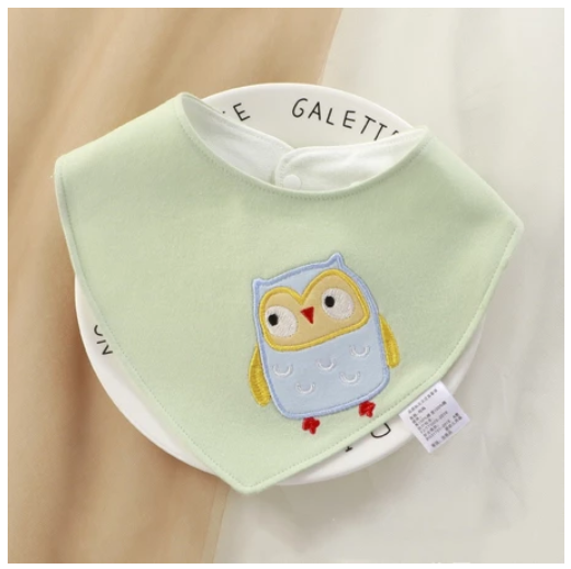 Newborn Cotton Soft Bibs 3 Layers Cartoon Pattern Triangle Scarf Boys Girls Baby Bib Burp Hidden Buttons 360 Degree Rotatable 0-3 Y NB10