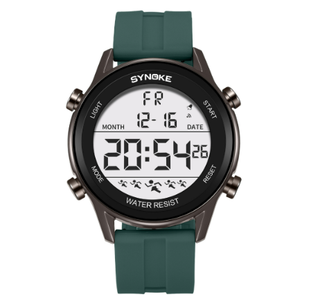 SYNOKE Men's Sports Electronic Watch Lightweight Design Fashion Trend Nightlight Waterproof Men's and Women's Digital Watch GREEN