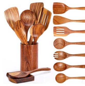 8 in 1 Eco Friendly-Bamboo Kitchen Utensil Set Tool Kitchenware (Bamboo Utensil Holder Included)