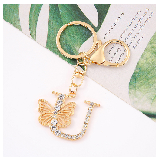 1Pcs Fashion Hollow Butterfly 26 Letter Keychains Luxury Rhinestone A-Z Initials Metal Keyrings Car Key Holder Bag Accessories U