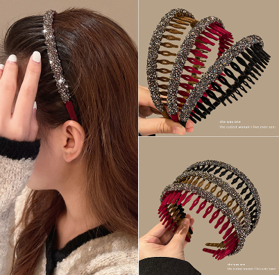 New Style Shiny Rhinestone Flocking Headband Korean Simple Toothed Anti-Slip Pressed Hairpin