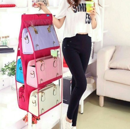 Bag Storage Holder 6 Pockets Hanging Rack Organizer