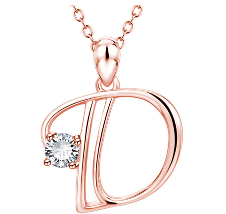 26 Letter Rose Gold Necklace Pendant Classic Fashion Men's and Women's Letter Diamond Necklace Jewelry Wholesale D