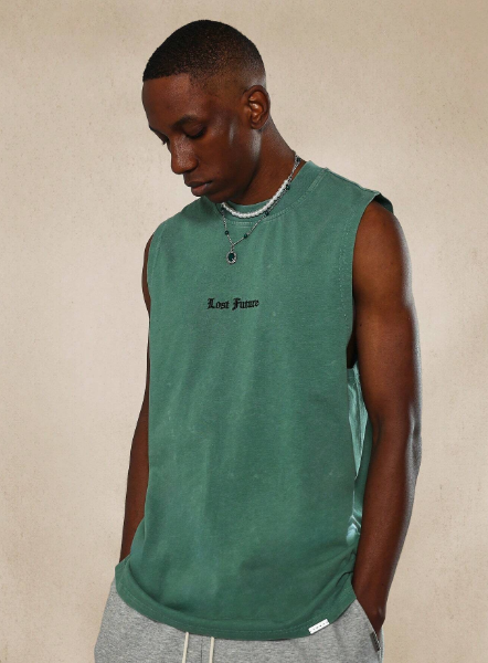 SUMWON Regular Fit Washed Sleeveless Tank Top With Graphic Print