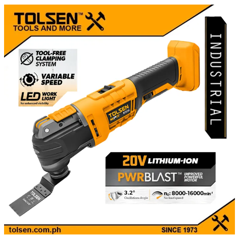 Tolsen Cordless Li-Ion Oscillating Tool (7 Free Accessories (20V All In One Battery)