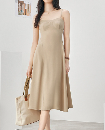 Lovito Casual Plain Draped Structural Line Tighten The Waist Dress for Women L52AD158 Brown