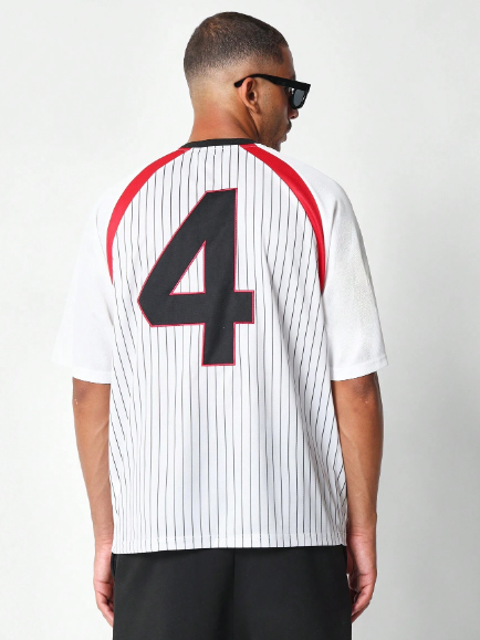 SUMWON Raglan Mesh Stripes Tee With Los Angeles & Number Graphic Print College Ready