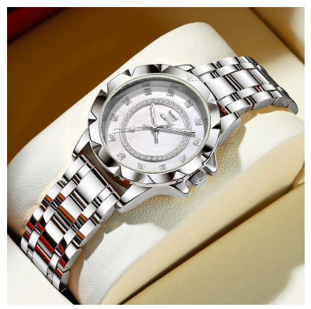 OPK Watch For Women WaterProof Original Stainless Steel With Box Fashion Luminous Quartz Ladies Watch WHITE DIAL SILVER STRAP