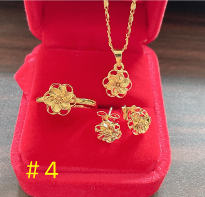 14k Bangkok gold 3in1 earrings necklace ring size adjustable size