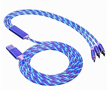 Zeus 3 in 1 Flowing Charging Cable, Fast Charger Cord LED Safer Smart Power 3.9FT Flexible Charging