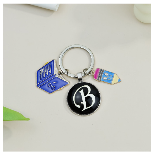 1Pcs Simple Glass 26 Letter Keychains Fashion Book Pencil A-Z Initials Keyrings Student Gifts Souvenir Handbag Pendant Ornament B