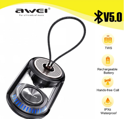 AWEI Y666 TWS Super Bass Sound IPX6 Waterproof Mini Portable Wireless LED Bluetooth V5.0 Speaker