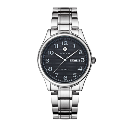 Wwoor Men Watch Waterproof Quartz Analog Business Stainless Steel Watch BLACK DIAL