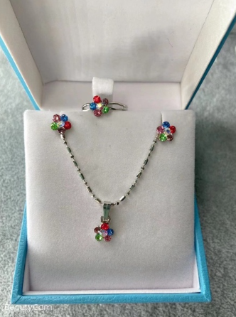 925 Silver Gemstone Crusted Jewelry Set 3in1! 4variations