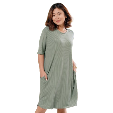 INSPI Chic Dress for Woman Plain Ribbed Knit Trendy Tops for Women Basic Long Dresses 3/4 Bodycon ( Light Olive)