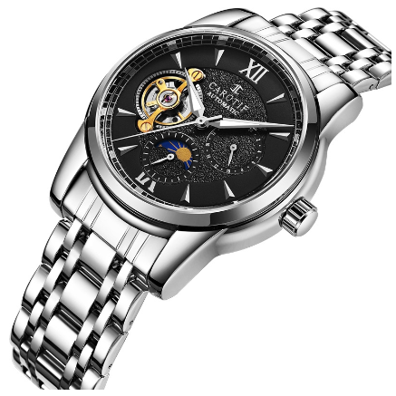 CAROTIF Automatic Tourbillon Watch for Men Gold Skeleton Luxury Stainless Steel Waterproof F6002-2 8