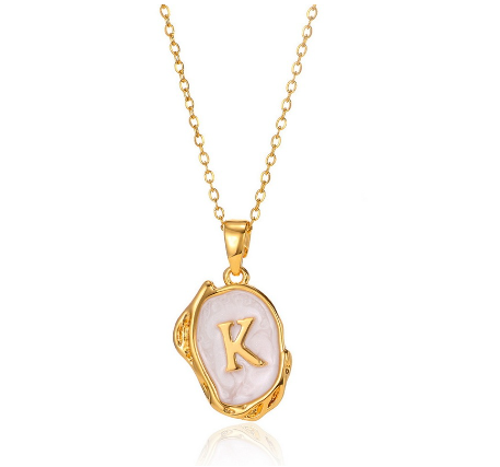 26 English Letter Necklace with Irregular Oil Drop Letters Pendant Necklace Chain in Gold K