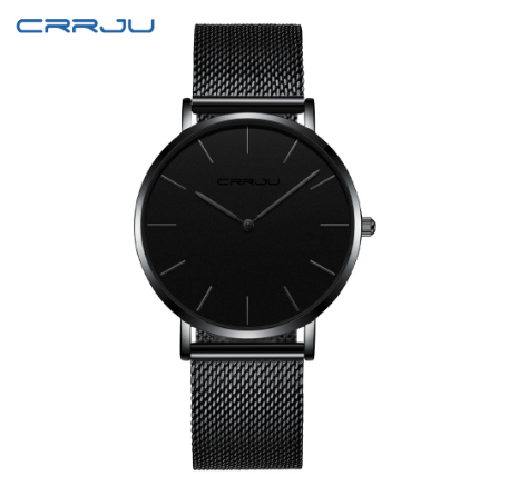 CRRJU Mens Watch Top Brand Ultra Thin Quartz Casual Stainless Steel Waterproof 2185X BLACK