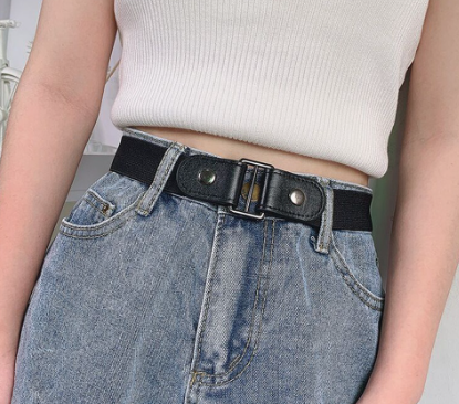 Casual Plain Basic Elastic Belt (Black/Mocha Brown)