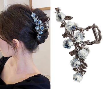 Metal Temperament Black Branch Camellia Elegant Unique Simple Clamp