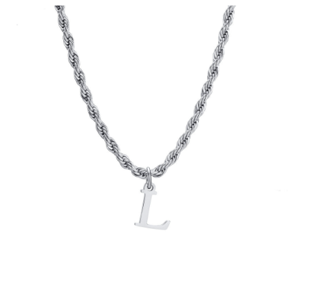 Meaeguet Fashion Letter Necklace A-Z Pendant Necklace for Women Men Stainless Steel Silver Choker Initial Necklace Accessories L