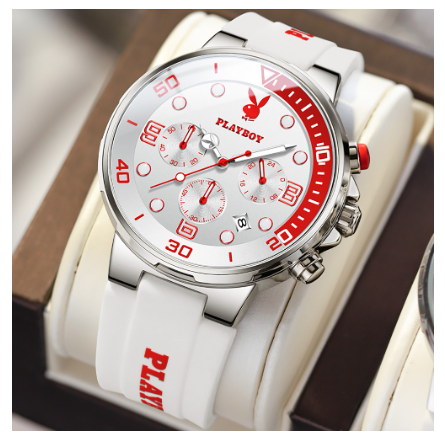 Playboy Watch For Men Waterproof Luminous Calendar Chronograph Silicone Strap Trendy Fashion Men's Watch
