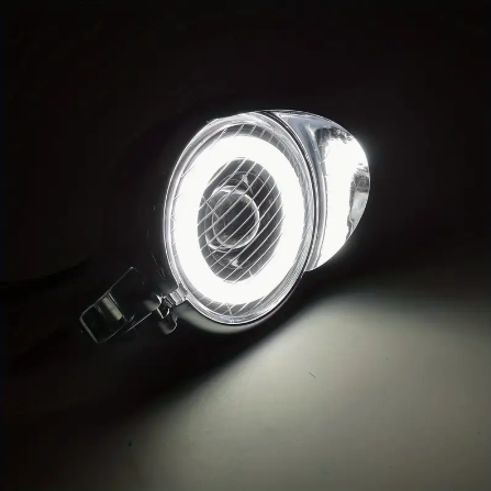 12v Motorcycle LED High Low Beam Driving Spot Light Fog Lamp Headlight Universal Angel Eye Headlamp For Cafe Racer For Old School