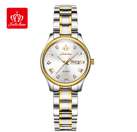 Fate Love Gold Watch Women Woman Stainless Quartz Relo Luminous Authentic Watches WHITE DIAL TWO TONE