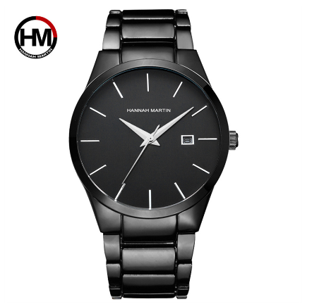 Hannah Martin Watch for Men Stainless Steel Band Quartz Watches Waterproof Watch BLACK SILVER