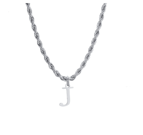 Meaeguet Fashion Letter Necklace A-Z Pendant Necklace for Women Men Stainless Steel Silver Choker Initial Necklace Accessories J