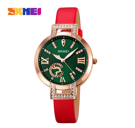 Skmei 1977 Watch for Women Elk Slim Strap Round Dial Analog Quartz Wristwatch GREEN RED