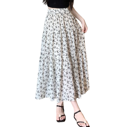 Lovito Women Flowers Skirt LNE17088 (White)