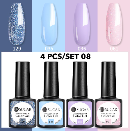 UR SUGAR Color Gel Set 4 Glitter Colorful Soak Off Manicuring Uv Nail Art Varnish 7.5ml