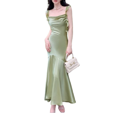Lovito Women Draped Ribbon Dress LNA21123 (Light Green)