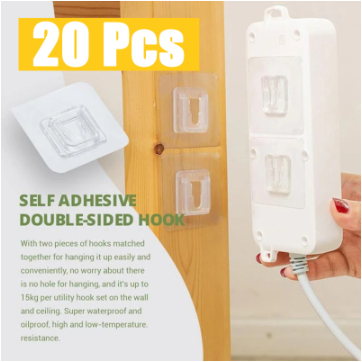 Self Adhesive Super Power Strip Fixator Wall Hanger 20Pcs Double-Sided Transparent Sucker Hook IP