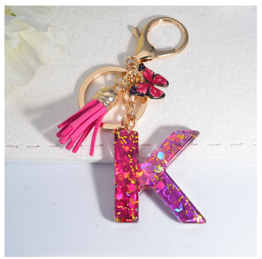 Fashion Gradient A-Z Letter Keychains Sweet Butterfly Tassels Pendant Alphabet Keyrings Name Initials Key Chains Accessories K
