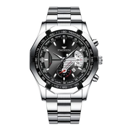 FNGEEN S001 Men's Quartz Watch  SILVER BLACK