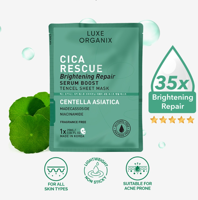 Luxe Organix Cica Rescue Serum Boost Sheet Mask 25ml