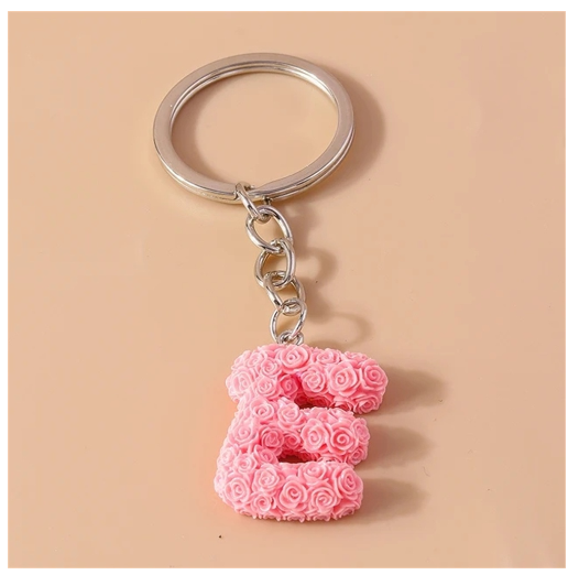 Fashion Rose 26 Letter Keychains Sweet Flower A-Z Alphabet Keyrings For Women Handbag Pendant Ornaments Jewelry Accessories E