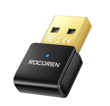 Rocoren USB Bluetooth 5.3 Adapter Receiver Transmitter EDR Dongle for PC Wireless Transfer for Bluetooth Headphone Speakers
