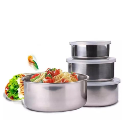 5pcs/Set Stainless Steel Mixing Bowls with Airtight Lids Non Slip Nesting Whisking Bowls Set