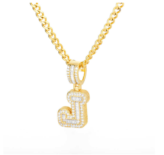 Trend Cubic 2020 Zirconia Letters A-Z Pendant Necklaces Iced Out Rock Candy Style Initial J