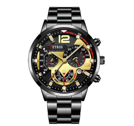 Original DEYROS Top Luxury Men's Watches Silver Stainless Steel Chronograph Analog Quartz Wrist Watch For Men Waterproof Business Watch 0010
