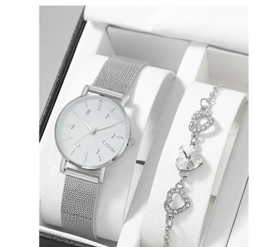 Original Waterproof Silver Steel Leather Strap Watch for Women with Bracelet SK0051